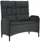 vidaXL Gartenbank mit Liegefunktion & Kissen 107cm Poly Rattan Schwarz