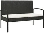 vidaXL Gartenbank mit Kissen Schwarz 105 cm Poly Rattan