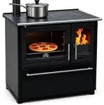 EEK A+ K&uuml;chenofen Holzherd Plamen 850 schwarz, linke Version - 8 kW Dauerbrandherd