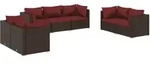 vidaXL 7-tlg. Garten-Lounge-Set mit Kissen Poly Rattan Braun