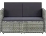 vidaXL 2-Sitzer-Gartensofa mit Auflagen Grau Poly Rattan