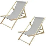 ECD Germany 2er Set Liegest&uuml;hle Holz, klappbar, 3 Liegepositionen, Hellgrau, bis 120