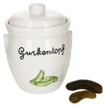Gurkentopf G&uuml;rki 3 Ltr Porzellan wei&szlig; Gurkenmotiv G&auml;rtopf Sauerkrauttopf...