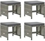 vidaXL Gartenhocker 4 Stk. mit Sitzkissen Poly Rattan Grau