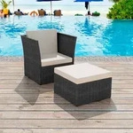 vidaXL Gartensessel mit Fu&szlig;hocker Poly Rattan Schwarz
