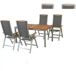 Merxx Siena Set 5tlg., 4 Klappsessel, Tisch 150 x 90 cm, Aluminium/Akazie/Textil