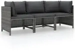 vidaXL 3-Sitzer-Gartensofa mit Kissen Grau Poly Rattan