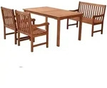 Merxx Santos Set 4tlg., 2 Sessel, 1 Bank 2-sitzig, Tisch 150 x 90 cm, Eukalyptus