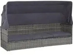 vidaXL Gartenbett mit Baldachin Grau 205&times;62 cm Poly Rattan
