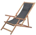 vidaXL Klappbarer Strandstuhl Stoff und Holzrahmen Grau