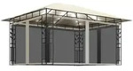 vidaXL Pavillon mit Moskitonetz & LED-Lichterkette 4x3x2,73m Cremewei&szlig;