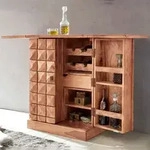 FineBuy Hausbar Massivholz Vitrine ausklappbar Landhausstil Barschrank Weinbar