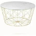 SalesFever Couchtisch mit Metallkorb &Oslash; 80 cm | Glasplatte foliert in...