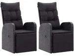 vidaXL Gartensessel mit Kissen 2 Stk. Verstellbar Schwarz Poly Rattan
