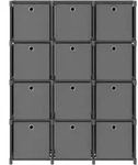 vidaXL W&uuml;rfel-Regal mit Boxen 12 F&auml;cher Grau 103x30x141 cm Stoff