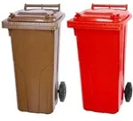 Mega Deal 2x PROREGAL 2-Rad-M&uuml;lltonne, 120 Liter, HDPE Kunststoff, Braun & Rot,