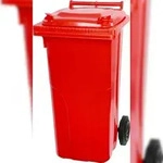 PROREGAL 2-Rad-M&uuml;lltonne, 120 Liter, HDPE Kunststoff, HxBxT 94,5x48x54cm, Rot,
