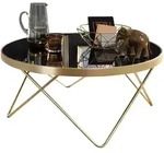 FineBuy Couchtisch Schwarz matt Gold Glasplatte Wohnzimmertisch &Oslash; 82 cm