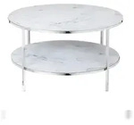 SalesFever Couchtisch rund | mit 2 Ablagen | Glasplatte foliert in Marmor-Optik 