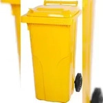 PROREGAL 2-Rad-M&uuml;lltonne, 120 Liter, HDPE Kunststoff, HxBxT 94,5x48x54cm, Gelb,