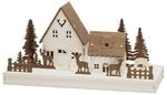 Konstsmide LED 2600 K Batterie 3282-210 Holzsilhouette Waldh&auml;user mit Rentieren