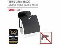 WENKO Turbo-Loc Edelstahl Toilettenpapierhalter mit Deckel Orea Black Matt mit Deckel