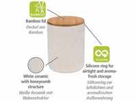 WENKO Aufbewahrungsdose Maya 1,3 L, FSC Vorratsdose aus Keramik mit Bambus-Deckel