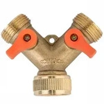 2-Wege Wasserverteiler Messing Gartenschlauch- Wasserhahn- Verteiler 3/4" Bradas