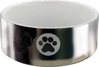 TRIXIE 25083, TRIXIE Napf, Pfote, Keramik, 0,3 l / &Oslash; 12 cm, silber / wei&szlig;