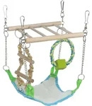 TRIXIE H&auml;ngebr&uuml;cke m.H&auml;ngematte / Spielz.,Hamster,Holz / Tau, 17 x 22 x 15 cm