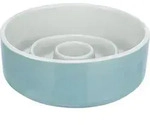 TRIXIE Slow Feeding Napf, Keramik, 0,45 l / &Oslash; 14 cm, grau / blau