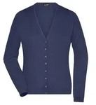 Ladies' V-Neck Cardigan Klassische Baumwoll-Strickjacke blau, Gr. XS
