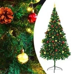 vidaXL K&uuml;nstlicher Weihnachtsbaum mit Beleuchtung & Kugeln Gr&uuml;n 210 cm
