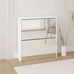 vidaXL Schuhschrank mit Spiegel 2 F&auml;cher Hochglanz-Wei&szlig; 63x17x67 cm