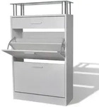 vidaXL Schuhschrank mit Schubfach und oberem Glasregal Holz Wei&szlig;