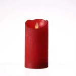 LED Echtwachs Kerze mit beweglicher Flamme Rustik-Optik H: 15cm Timer rot
