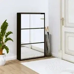 vidaXL Schuhschrank mit Spiegel 3 F&auml;cher Schwarz 63x17x102,5 cm