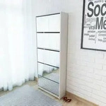 vidaXL Schuhschrank mit 5 F&auml;chern Spiegel Wei&szlig; 63&times;17&times;169,5 cm