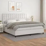 vidaXL Boxspringbett mit Matratze Wei&szlig; 200x200 cm Kunstleder