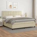 vidaXL Boxspringbett mit Matratze Creme 200x200 cm Kunstleder
