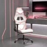 vidaXL Gaming-Stuhl mit Massage & Fu&szlig;st&uuml;tze Wei&szlig; & Rosa Kunstleder