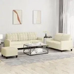 vidaXL 3-tlg. Sofagarnitur mit Kissen Creme Kunstleder