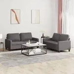 vidaXL 2-tlg. Sofagarnitur mit Kissen Grau Kunstleder