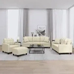 vidaXL 4-tlg. Sofagarnitur mit Kissen Creme Kunstleder