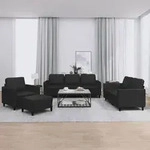 vidaXL 4-tlg. Sofagarnitur mit Kissen Schwarz Kunstleder