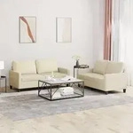 vidaXL 2-tlg. Sofagarnitur mit Kissen Creme Kunstleder