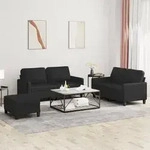 vidaXL 3-tlg. Sofagarnitur mit Kissen Schwarz Kunstleder