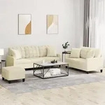 vidaXL 3-tlg. Sofagarnitur mit Kissen Creme Kunstleder