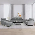 vidaXL 4-tlg. Sofagarnitur mit Kissen Hellgrau Stoff