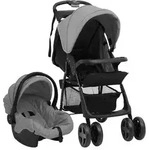 vidaXL 3-in-1 Kinderwagen Hellgrau und Schwarz Stahl